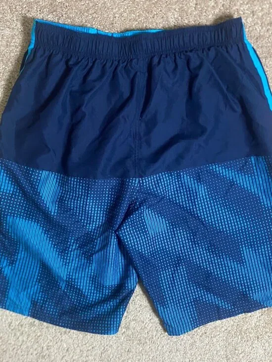 Nike Swim Trunks Men's Large Shorts Rush Blue Geometric Volley Mesh Liner Lined - Picture 10 of 10